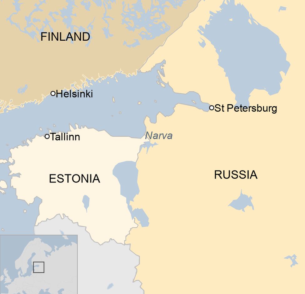 Map showing Estonia, Russia and Finland along with the Narva crossing point