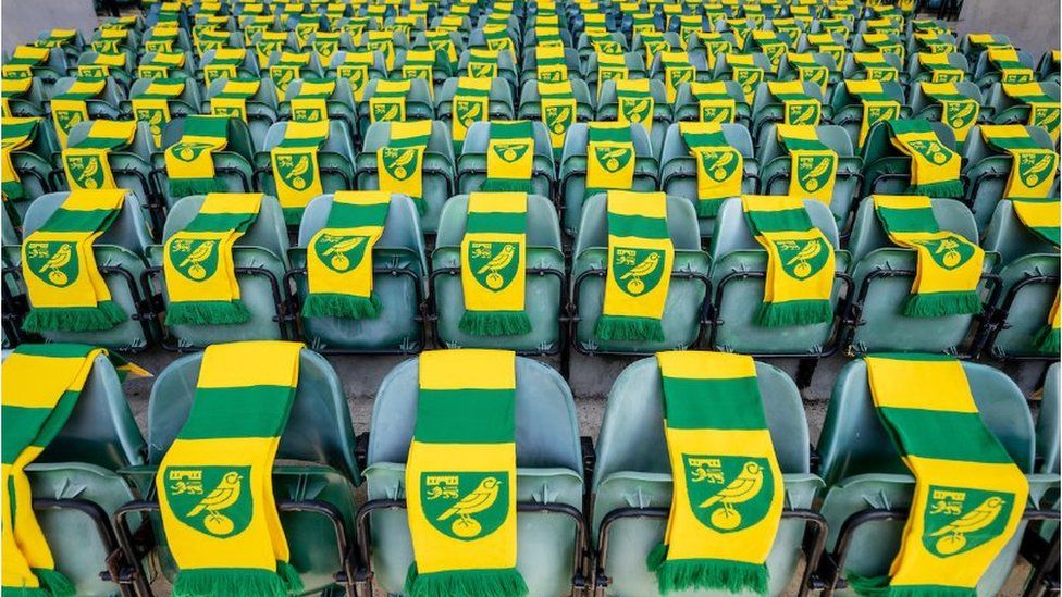 Scarves on the Norwich City seats, representing the number of people who took their own life in East Anglia within a year