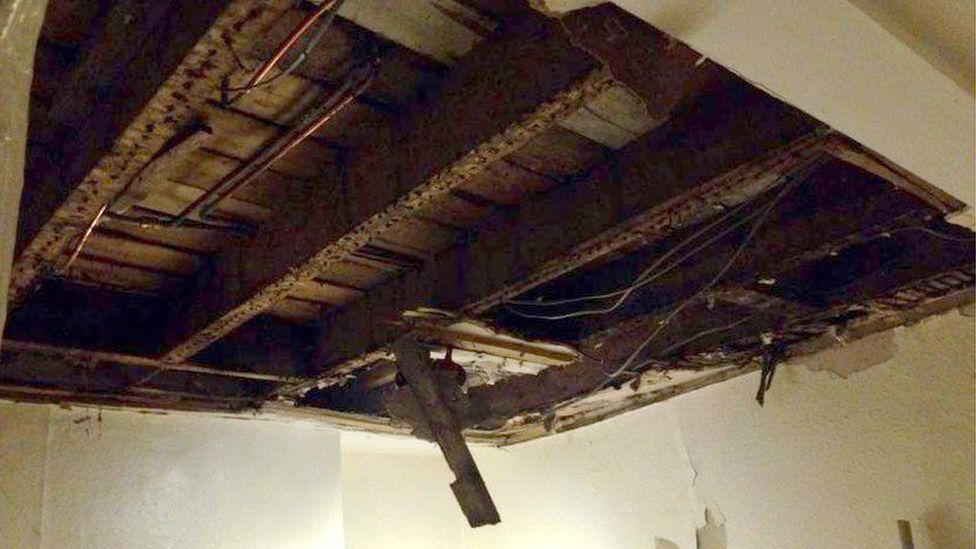 The exposed ceiling of a property