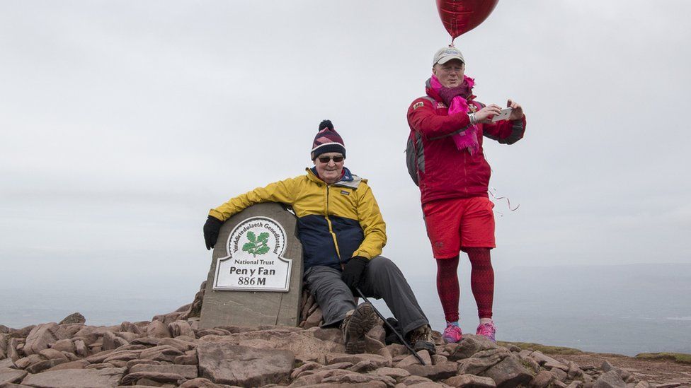 Des Lally at the summit of Pen y Fan with his dad