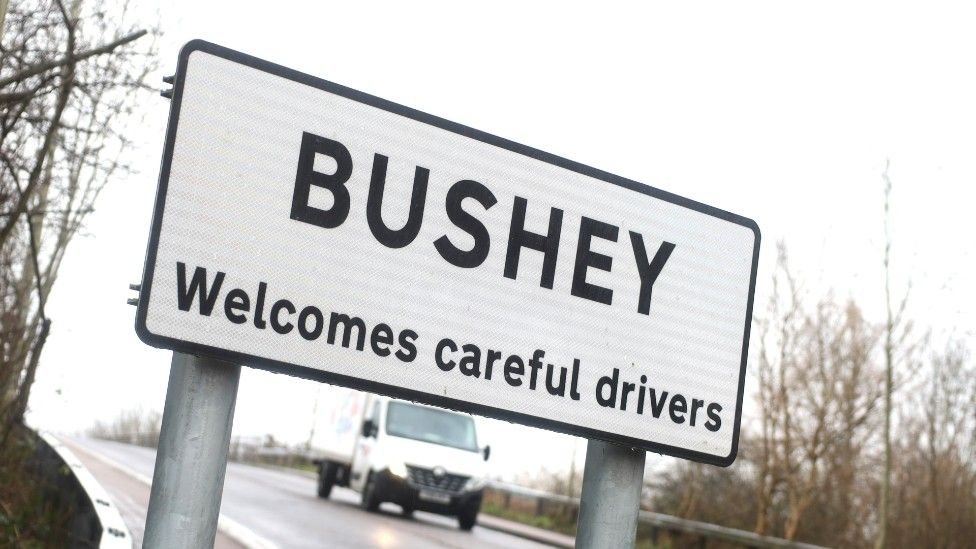 The Bushey sign on the edge of town