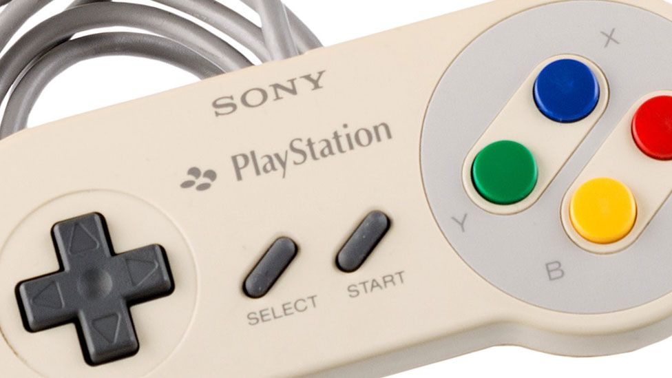 A video game controller that looks nearly identical to well-known 1990s Super Nintendo - but that says Sony Playstation on it