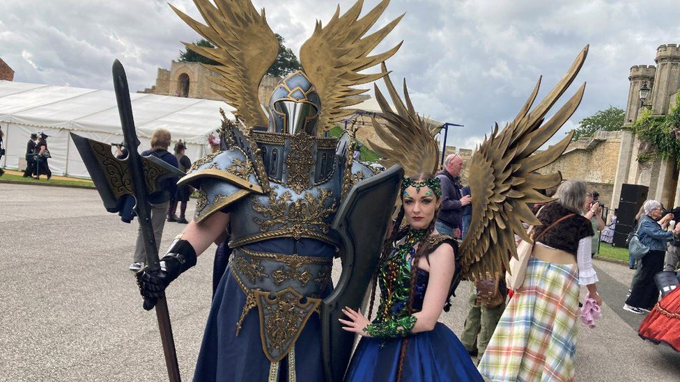 Amy Elizabeth Smith and Emil Huld wearing costumes at Lincoln Steampunk festival