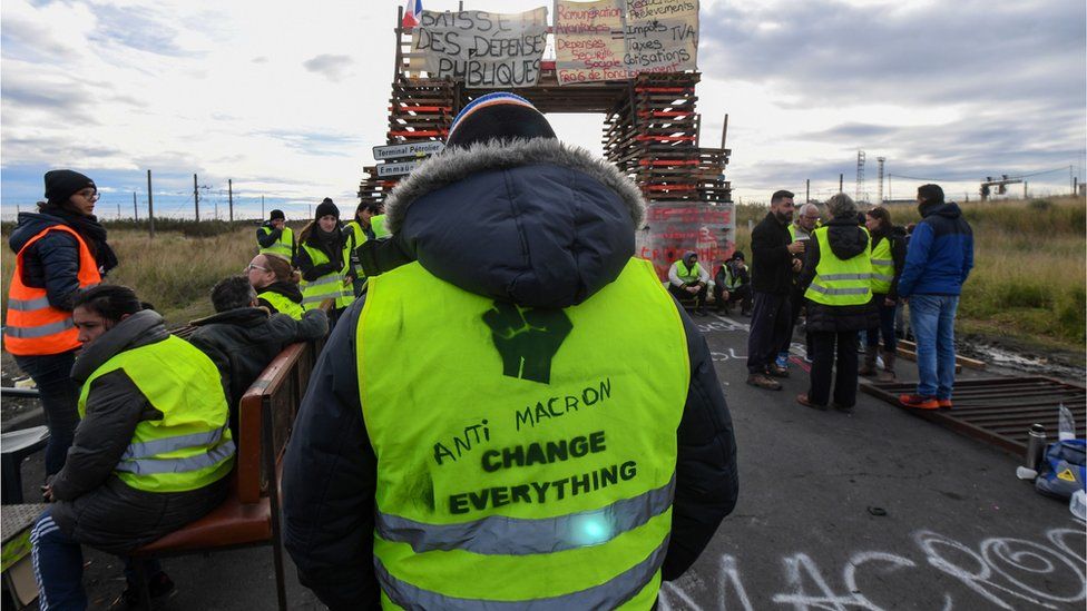 Protesters block a road in the south of France