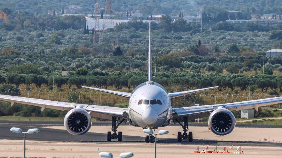 United Airlines Boeing 787-10 Dreamliner craft  arsenic  seen flying, landing and taxiing astatine  Athens International Airport Eleftherios Venizelos ATH astatine  the Greek capital.