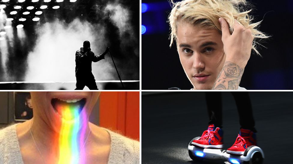 Kanye West, Justin Bieber, Snapchat rainbow lens, swegway board