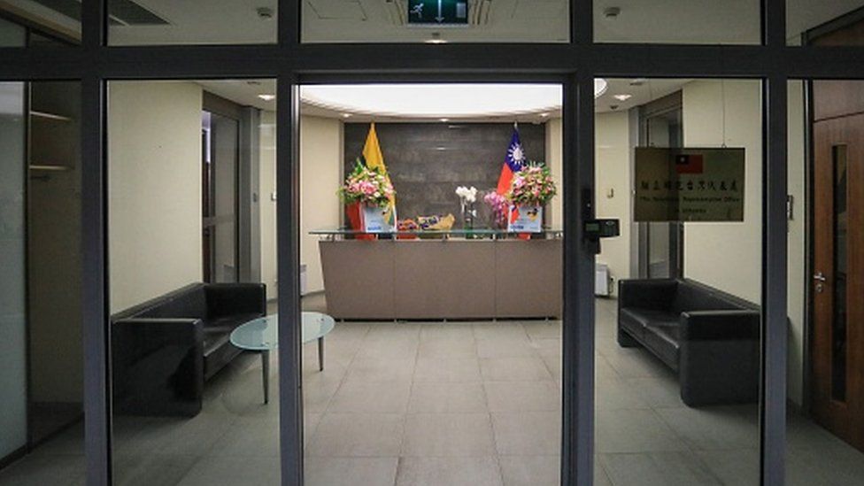The lobby of the Taiwanese representative office in Lithuania