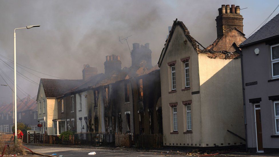 The scene of a blaze in the village of Wennington, east London