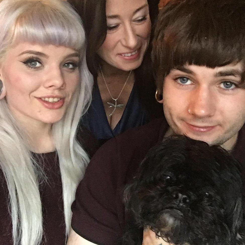 Tom Webb with his girlfriend and mother