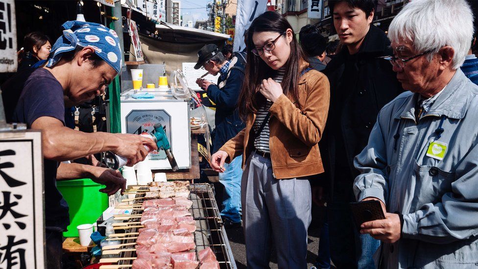 Tuna fish street stall outside Tsukiji