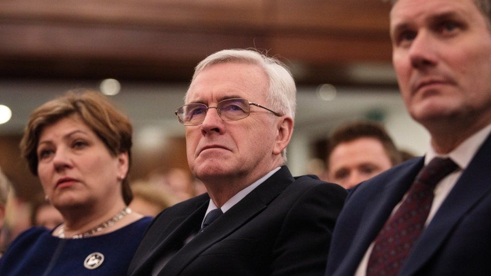 (L-R) Shadow Foreign Secretary Emily Thornberry, Shadow Chancellor John McDonnell and Shadow Secretary of State for Exiting the EU Keir Starmer