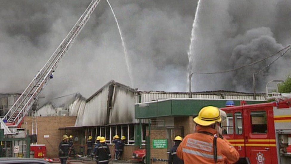 A fire at the Sun Valley factory in September 1993
