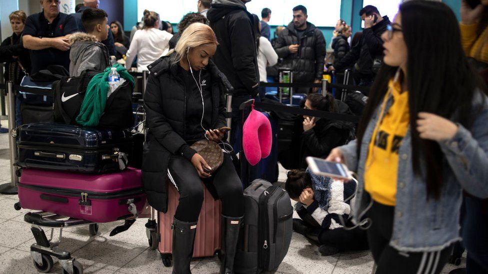 Passengers at Gatwick during drone disruption
