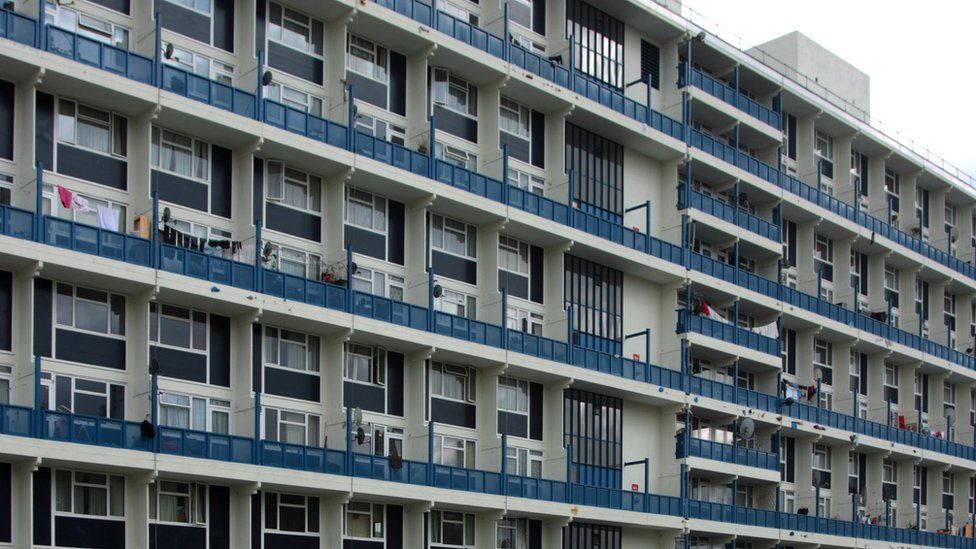The exterior of a block of flats in Elephant and Castle, south London