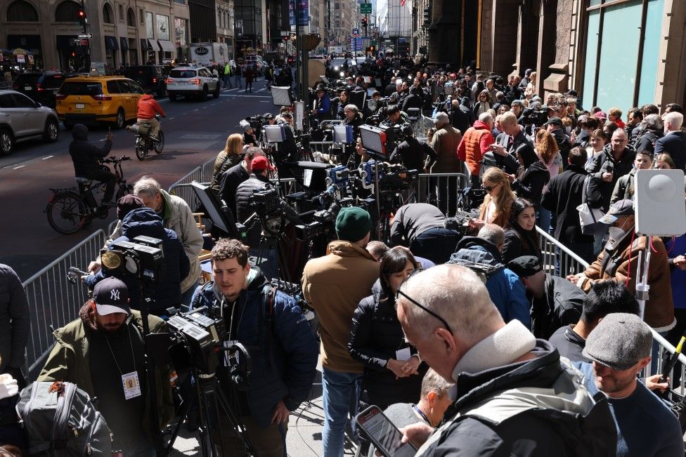 A media scrum outside Trump Tower