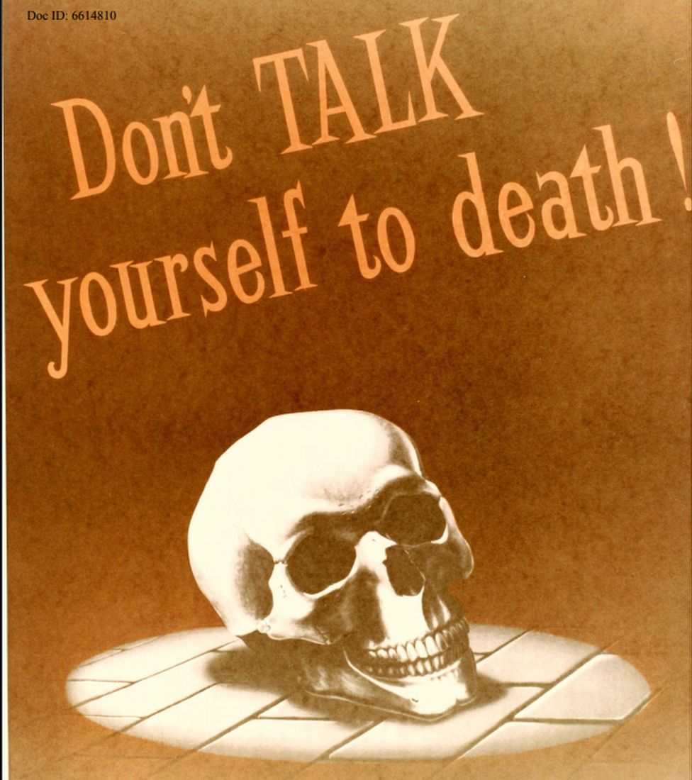 "Don't TALK yourself to death" - a skull features in an NSA security poster