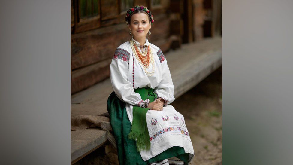 Model wearing traditional vyshyvanka