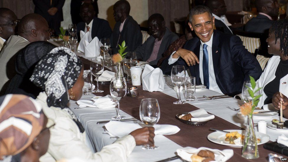 President Obama at a family gathering at his hotel in Nairobi, 24 July 2015