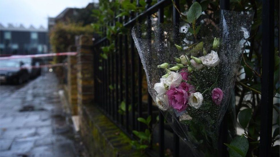 Floral tributes in Battersea Church Road, south London