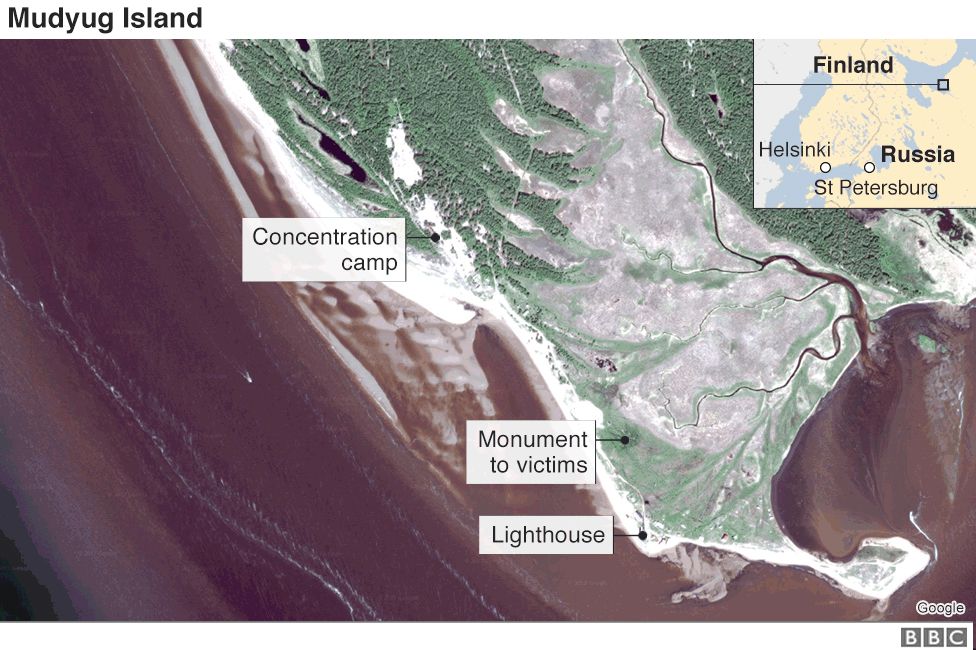 Map showing south of Mudyug Island with locator