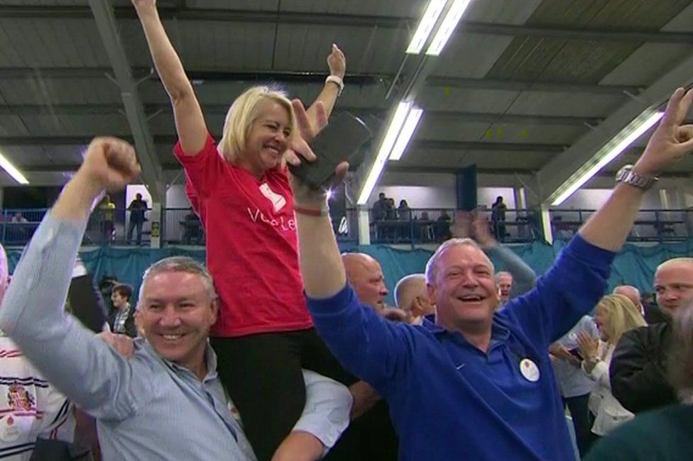 Leave voters celebrate the Sunderland Brexit referendum result