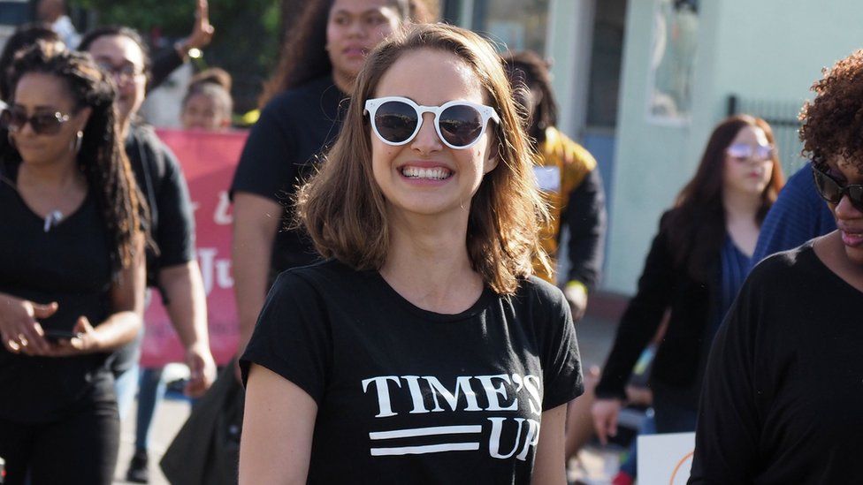 Natalie Portman in a Time's Up t-shirt