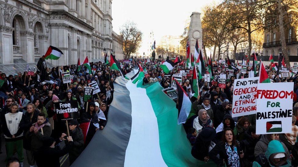 Pro-Palestinian protesters at Whitehall