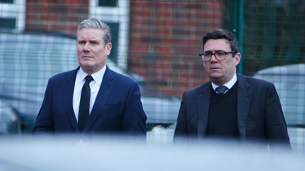 Labour leader Sir Keir Starmer and Mayor of Manchester Andy Burnham arrive for a Requiem Mass for former Rochdale MP and Greater Manchester mayor Tony Lloyd