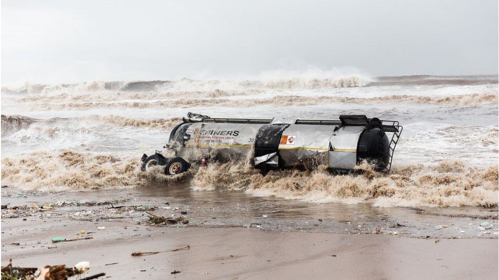 A submerged fuel tanker in Durban