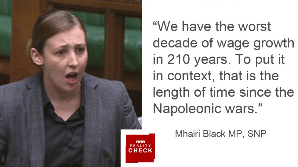 Mhairi Black saying: We have the worst decade of wage growth in 210 years. To put it in context, that is the length of time since the Napoleonic wars.