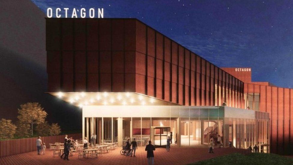 Artist's Impression Of The Upgraded Octagon Theatre In Yeovil at night