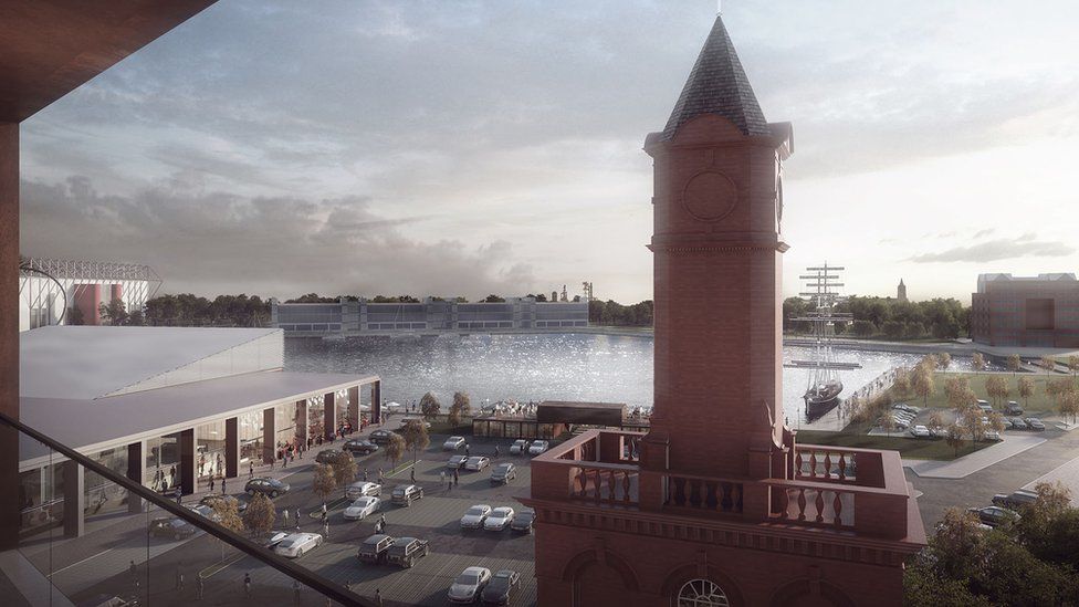 An artist's impression of the new snow centre next to the area's Grade II listed clock tower