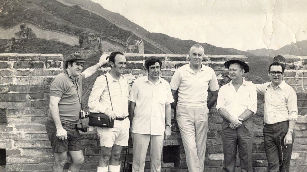 Whitlam and members of the delegation at the Great Wall of China