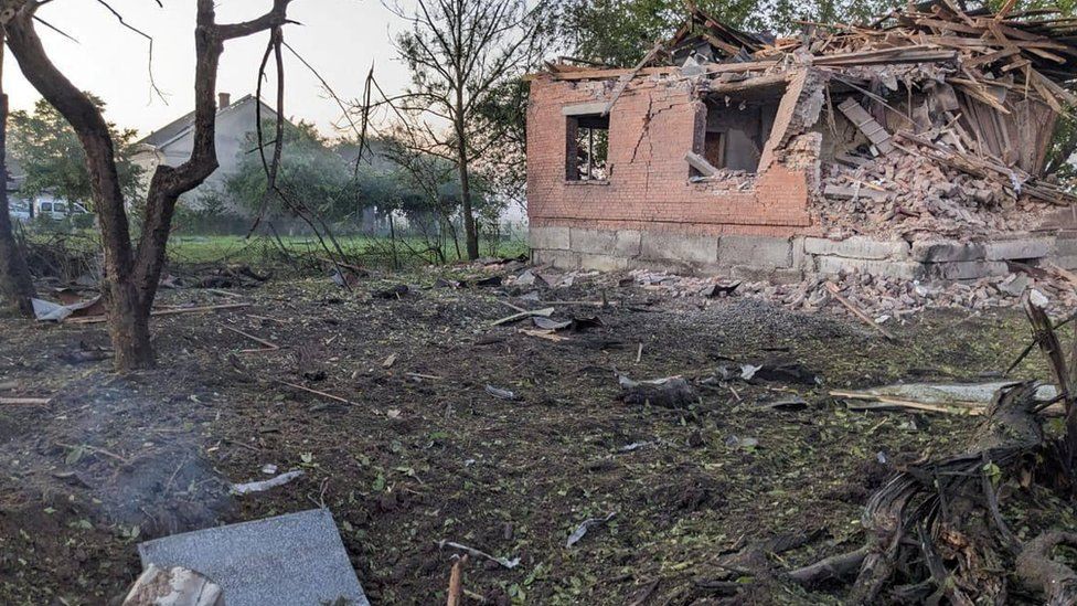 A view shows a building destroyed during a Russian missile strike, amid Russia's attack on Ukraine, in Lviv region, Ukraine August 15, 2023. Lviv regional military administration via Reuters.