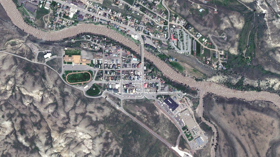 Satellite imagery shows the damage around the park's north entrance
