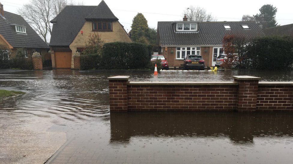 Flooding in Station Road, West Hallam, Derbyshire