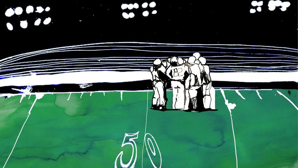 Illustration of football huddle