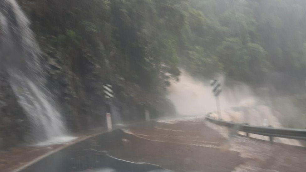 Rain flooding a road at Casino in New South Wales