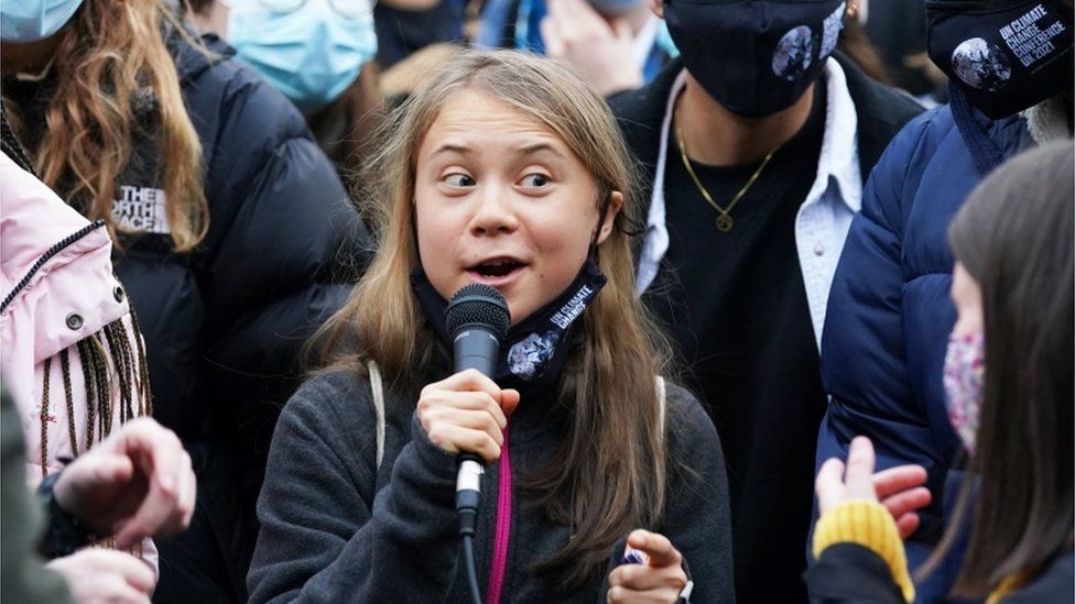 Greta Thunberg addresses activists in Glasgow