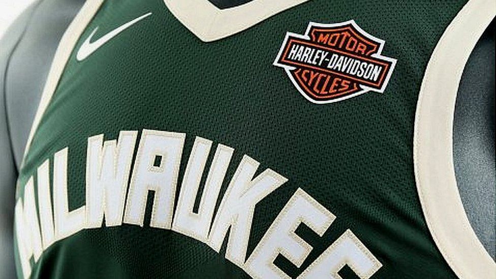 Milwaukee Bucks shirt with Harley Davidson sponsorship patch