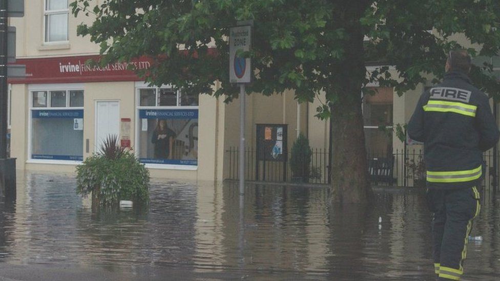 Flooding outside a shop in Barnstaple