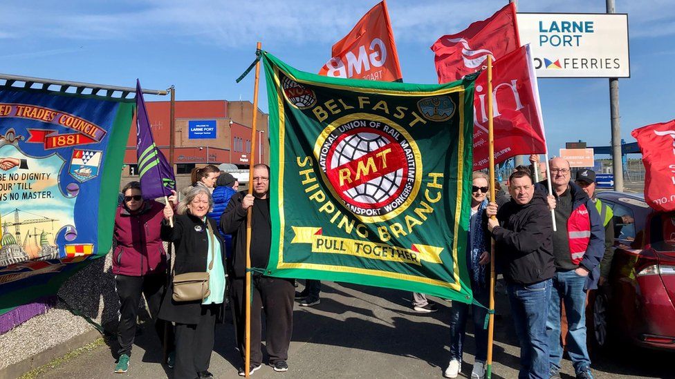 Protest at Larne Port on 18 March 2022