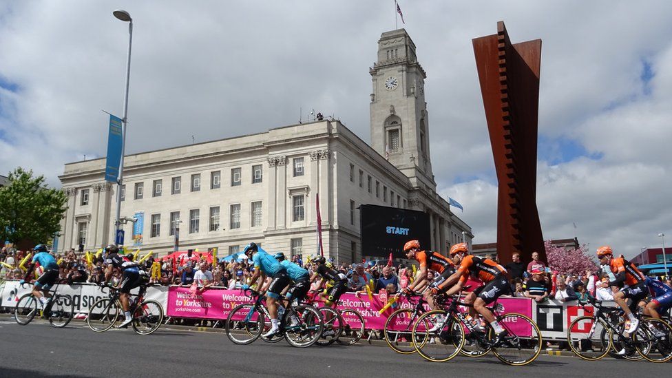 Cyclists raced past Barnsley Town Hall for the second stage of the 2018 Tour de Yorkshire in May