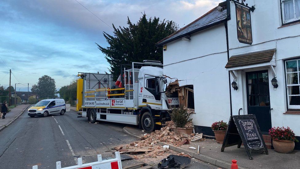Lorry embedded in the pub