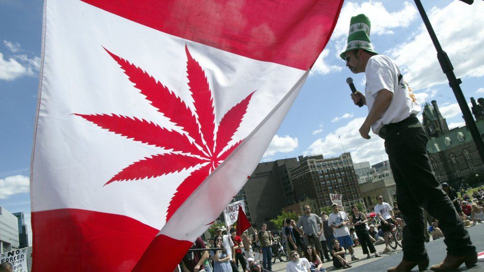 Marijuana activist Chris Lawson makes a speech on stage during a rally in support of legalizing marijuana on June 5, 2004 on Parliament Hill in Ottawa, Canada. The Supreme Court of Canada recently upheld a decision to keep marijuana as a banned substance.