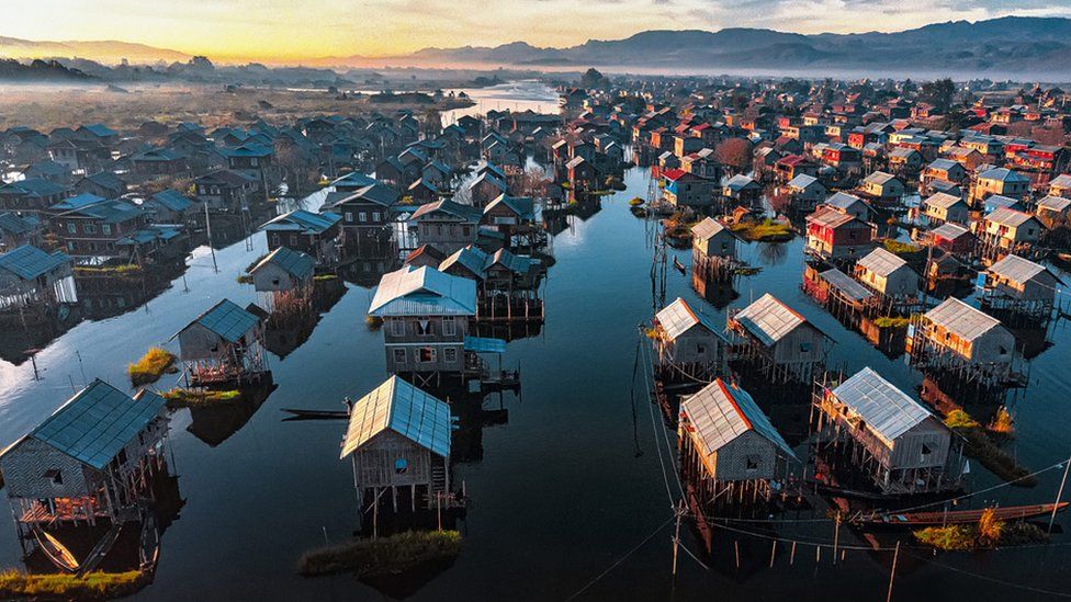 Floating houses on Inle Lake, Myanmar