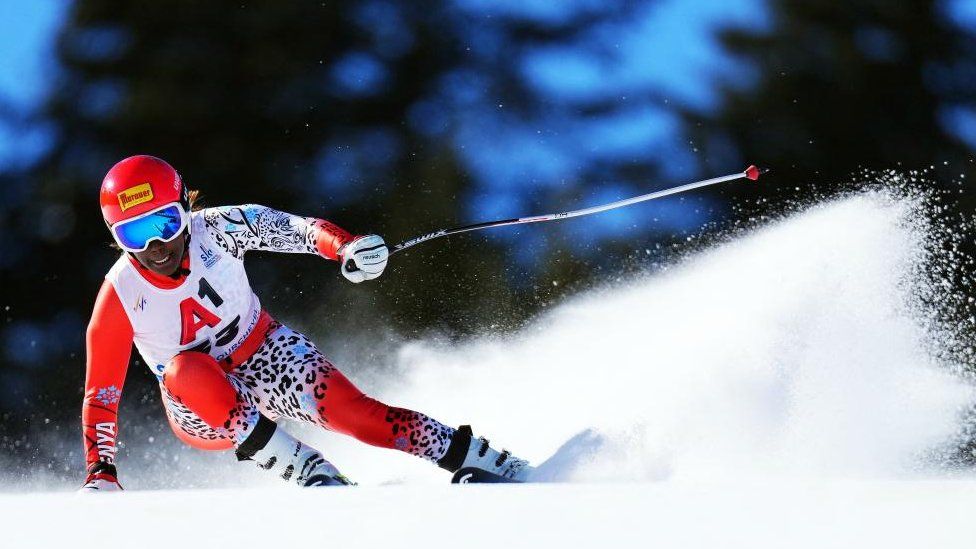 Kenyan skier Sabrina Simader on the slopes in Meribel, France - Wednesday 8 February 2023