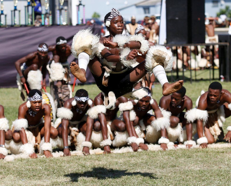Contestants perform during the annual Ingoma traditional Zulu dance competition in Durban, South Africa.