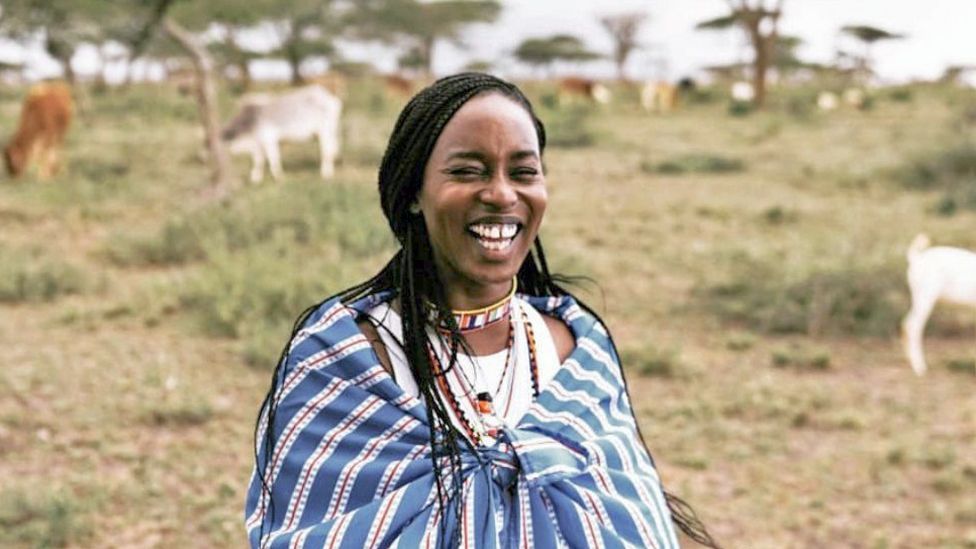Nthenya Mwendwa in Kajiado County in Kenya wearing Maasai beads
