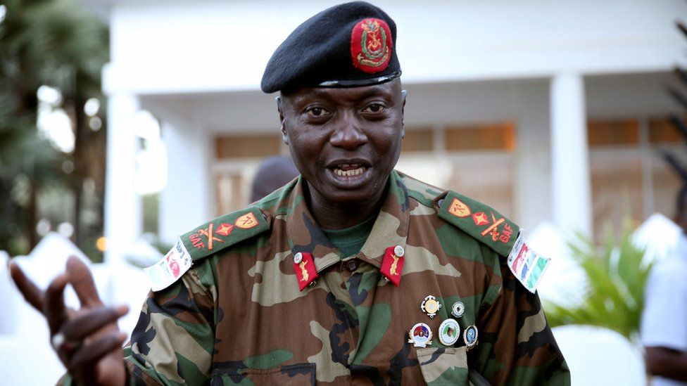 Army chief General Ousman Badjie is pictured as he arrives at the mediation meeting with the West African delegation on election crisis, in Banjul, Gambia, December 13, 2016.